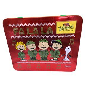 Whitmans Sampler Peanuts Holiday Tin Red & Green Collectible Rectangular Storage